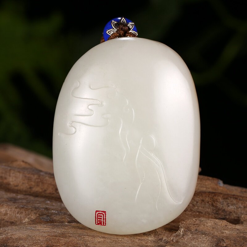 玉雕名家高守亮作品和田玉玉龙喀什河一心向佛挂件 55.89g