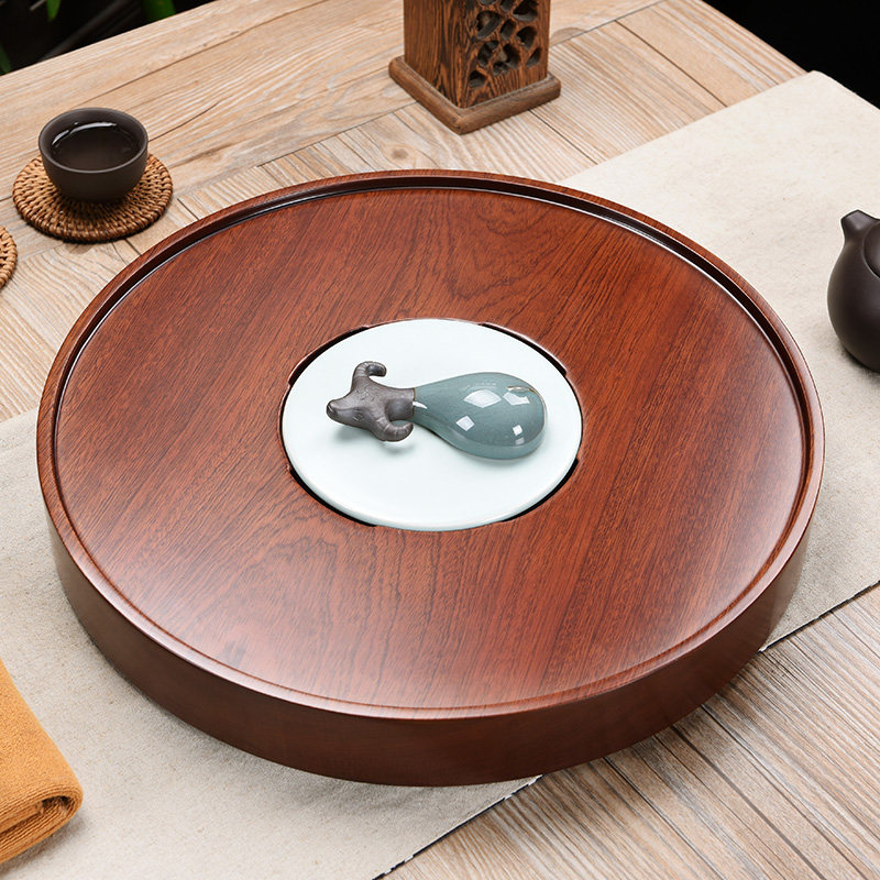 整块花梨木茶盘排水式圆形茶台无极实木茶海家用简约木质托盘小号