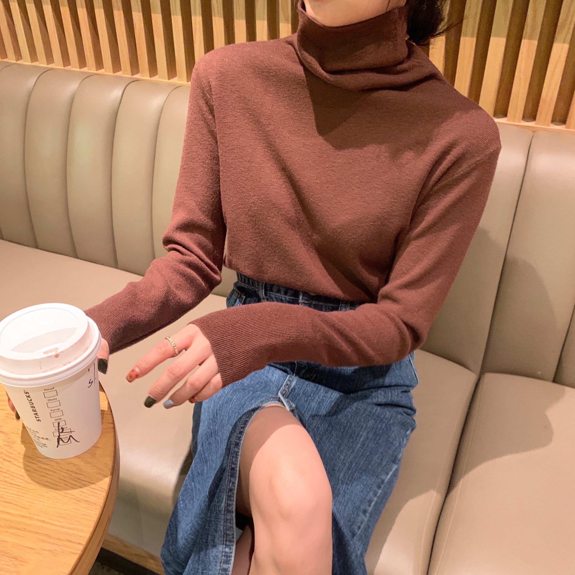 实拍实价 秋冬堆堆领针织打底衫毛衣女纯色内搭修身高领打底上衣