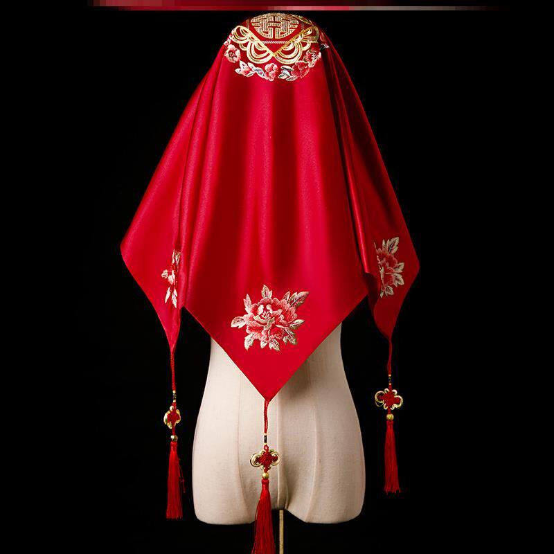 中式新娘结婚红盖头2021新款红色高级古风头纱汉服秀禾头饰高端