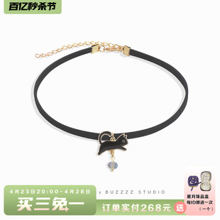 黑色猫咪鱼骨choker 日系少女心简约百搭丝绒短款项链锁骨链女