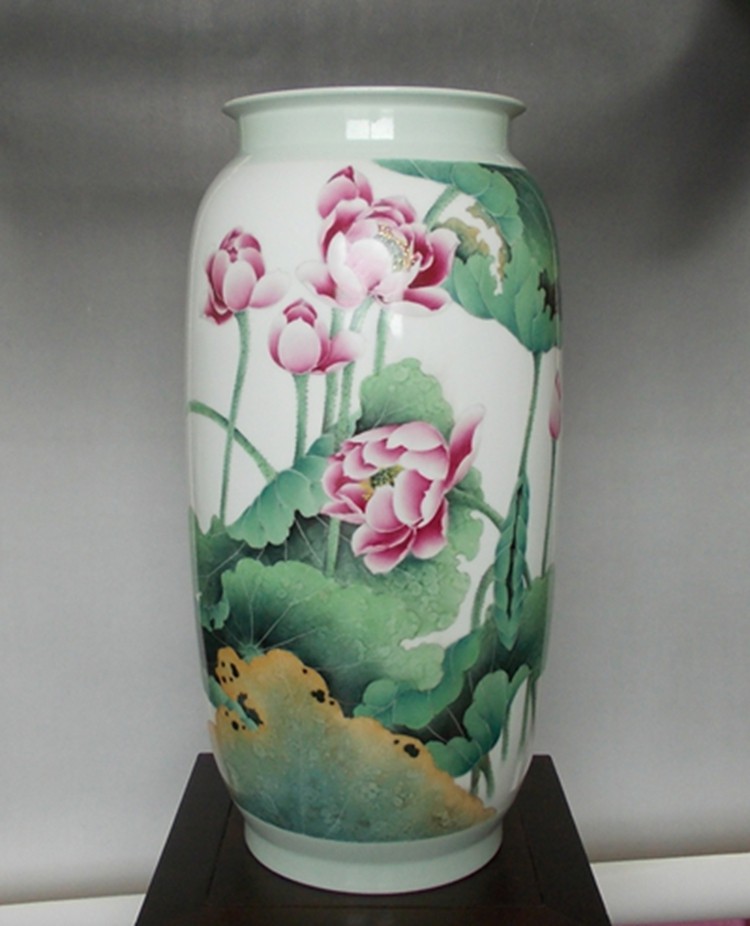 景德镇陶瓷名家洪仲伦手绘粉彩香远溢清收藏装饰瓷器花瓶