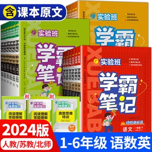 2024版实验班学霸笔记一年级下册三四五六上册小学语文数学英语全套人教版苏教译林北师含课文原文同步课本教材讲解课堂笔记随堂RJ