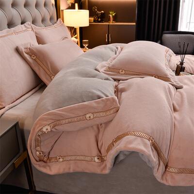 南通家纺牛奶绒床上四件套冬季加厚双面珊瑚绒刺绣被套法兰绒冬款