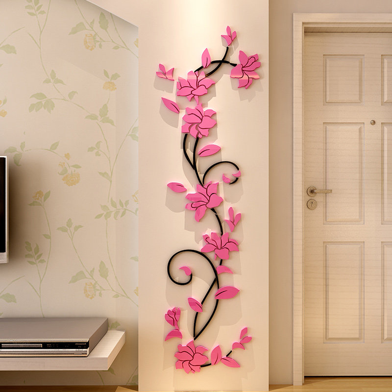 亚克力花藤3d立体墙贴纸画婚房布置卧室客厅玄关电视背景墙面装饰