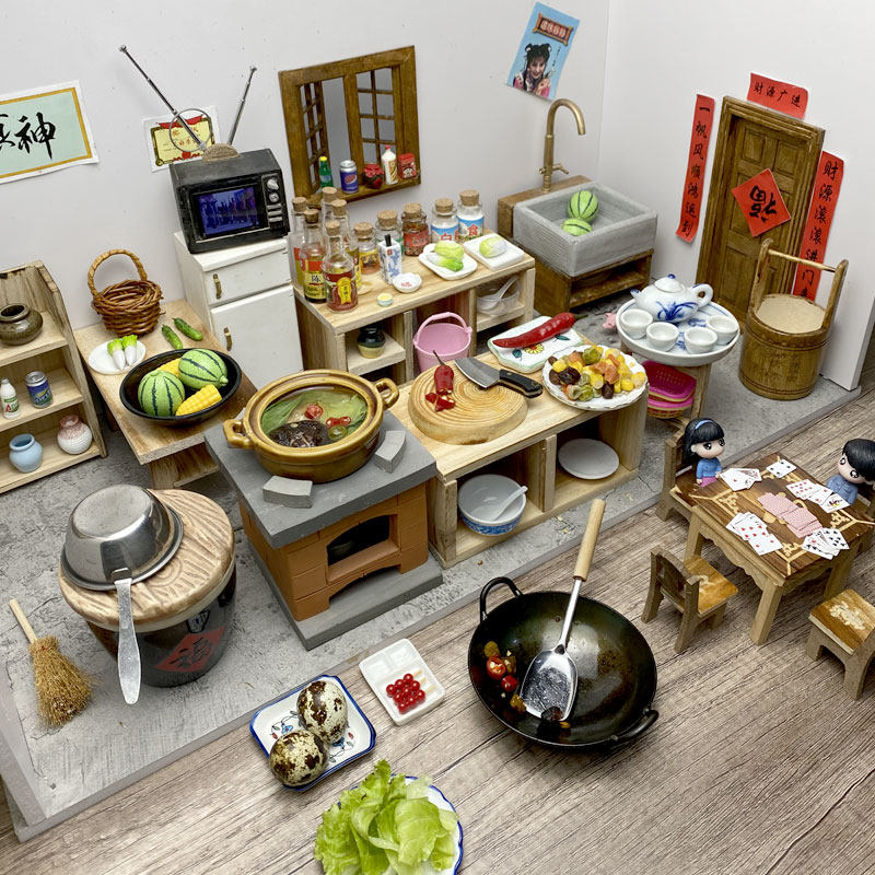 迷你厨房微缩食玩儿童仿真茶具过家家玩具套装陶瓷茶壶娃娃屋配