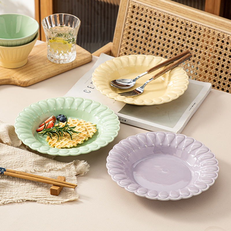 奶油风家用ins风陶瓷盘子特别好看的饭盘简约个性深盘高颜值餐具
