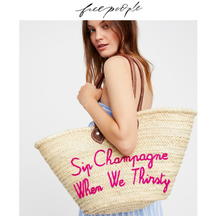 chanel泳池 Free People 趣味刺繡泳池草編手提包 2020新款女包 chanel泳池