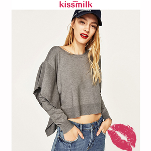 圆领荷叶边长袖针织开衫图片