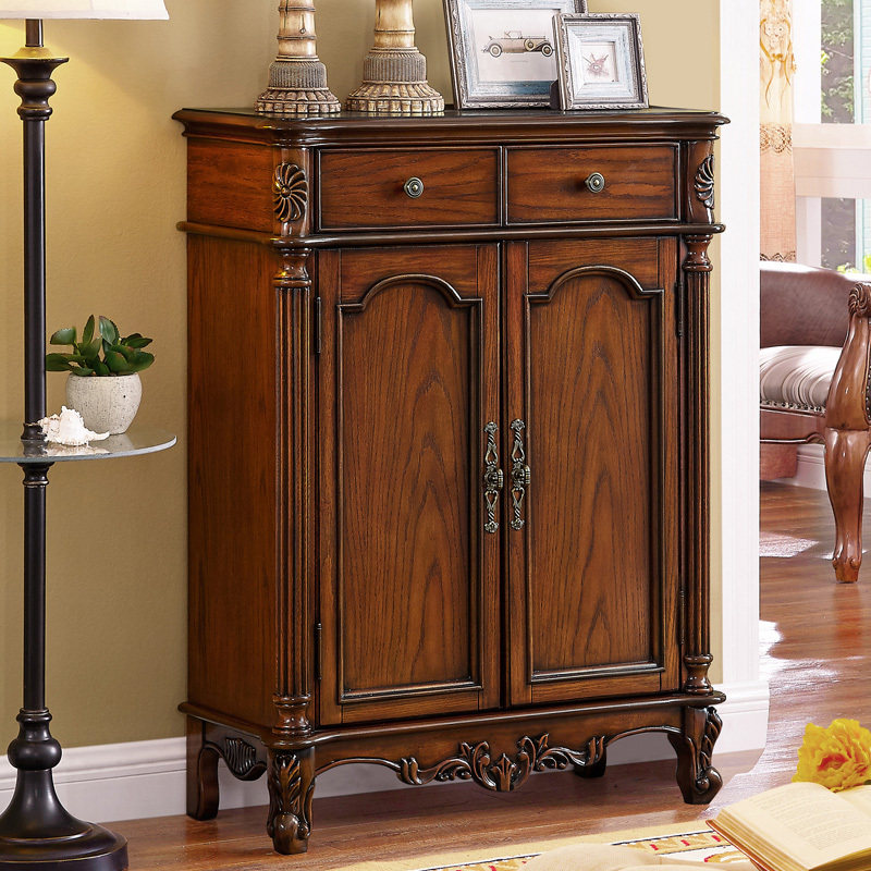 莞岭 美式家具实木鞋柜欧式复古换鞋柜门厅玄关柜两门多层g