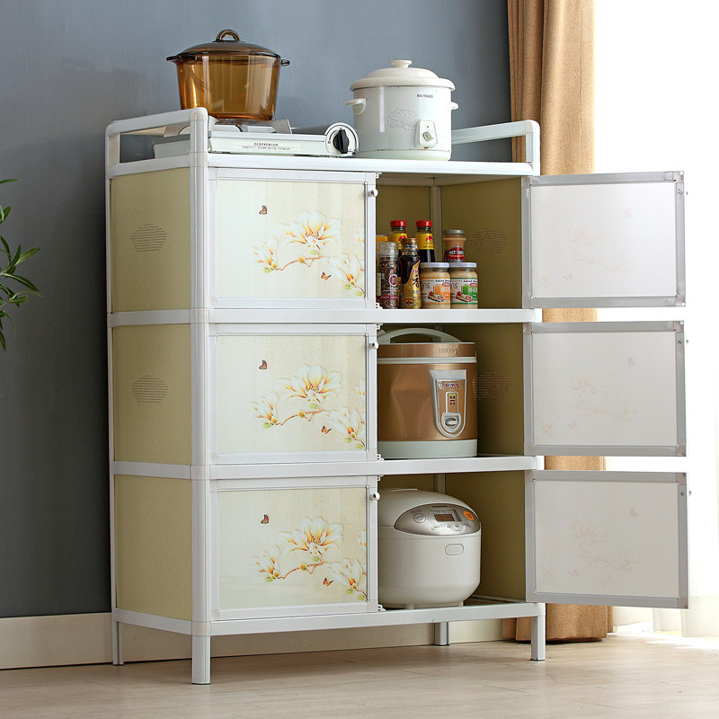 碗柜家用厨房橱柜简易多功能收纳柜子餐边柜铝合金灶台柜置物柜