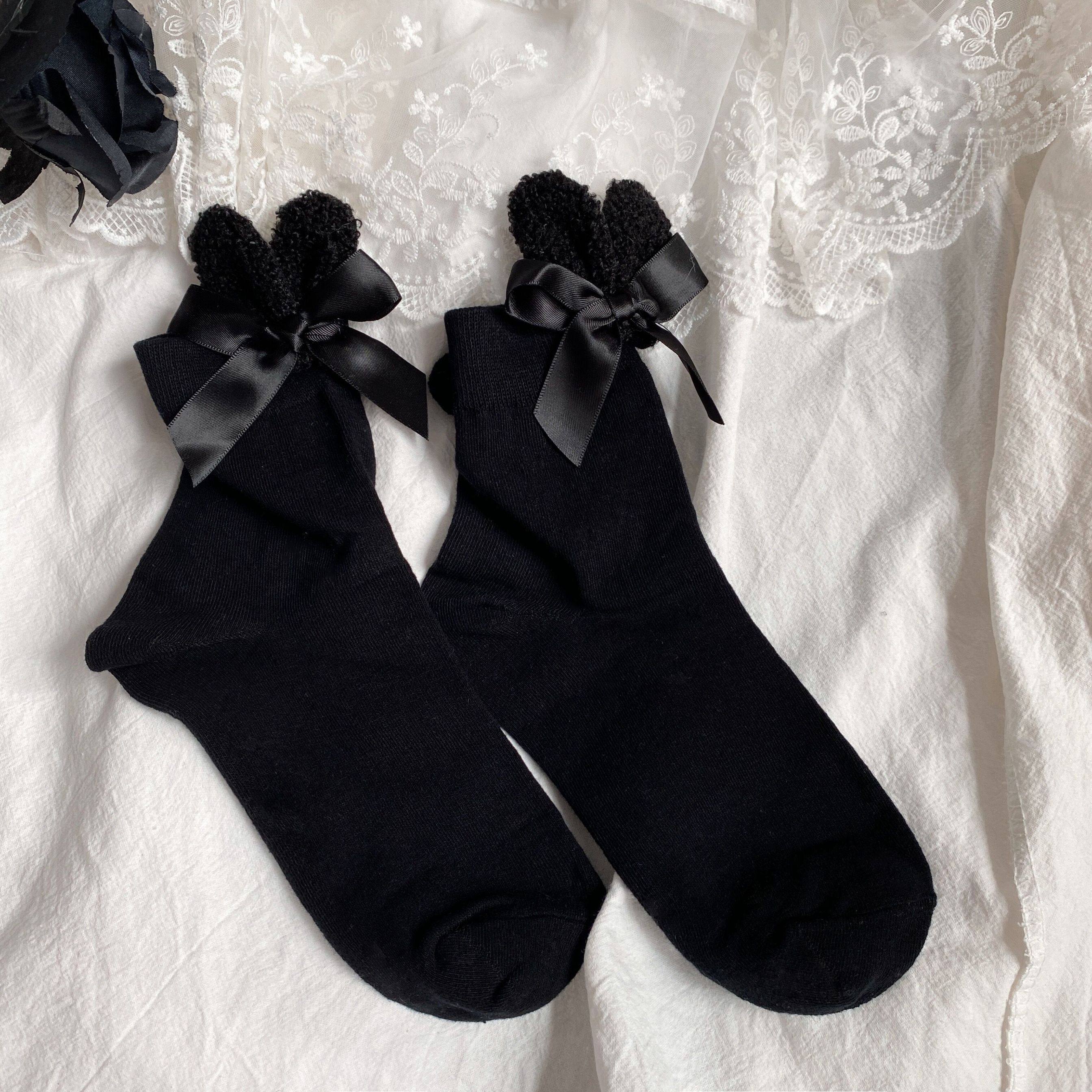 实拍实价 不减价~纯棉毛绒兔耳蝴蝶结短袜少女可爱软妹学生堆堆袜