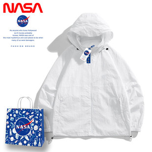 NASA IDEA白色防晒衣外套女春季户外运动连帽夹克衫冲锋衣男薄款