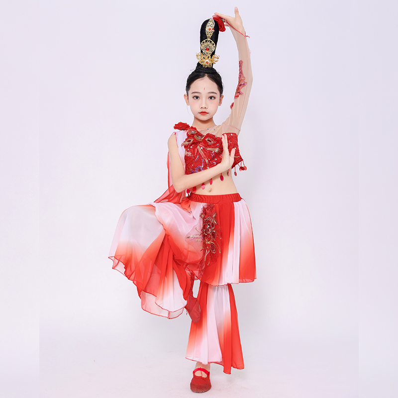 新款儿童古典舞演出服荷风盛世花开女童敦煌飞天民族舞蹈表演服装