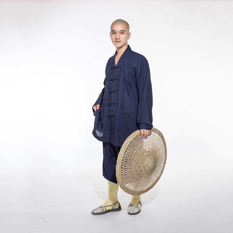 梵林僧服短褂男韩国麻小褂春夏佛系出家僧人僧衣和尚服木兰色套装