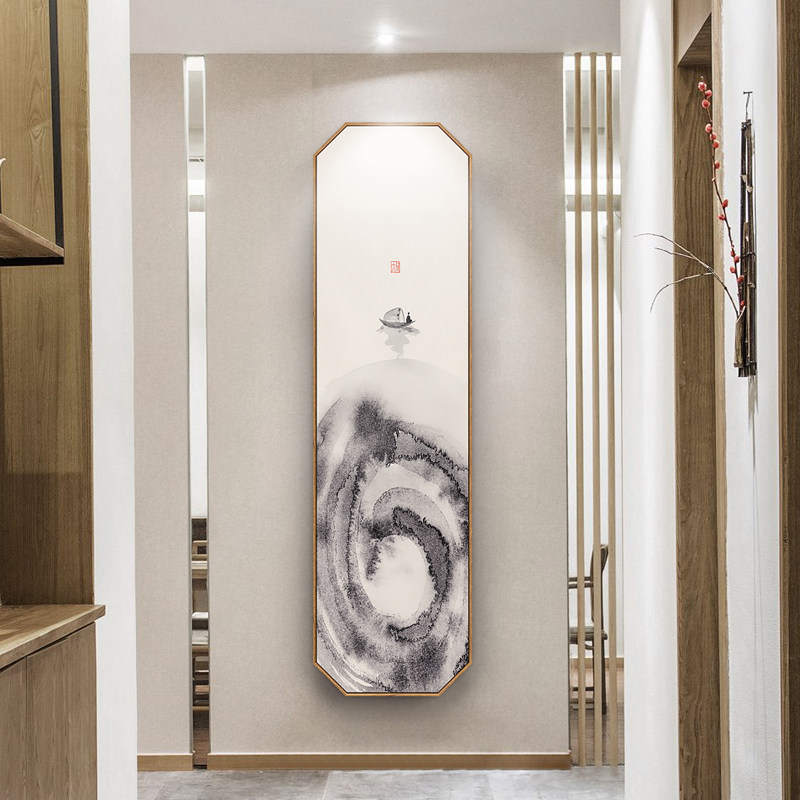 烟弥 新中式禅意装饰画原木风玄关挂画水墨风景走廊墙画荷花壁画