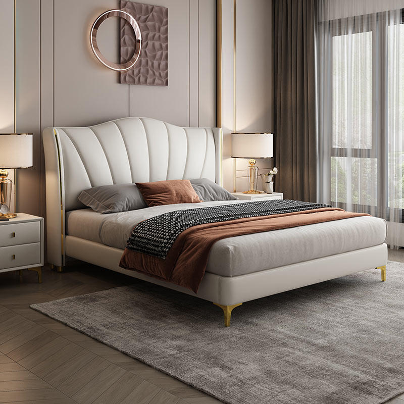 软包床头双人床简约现代真皮