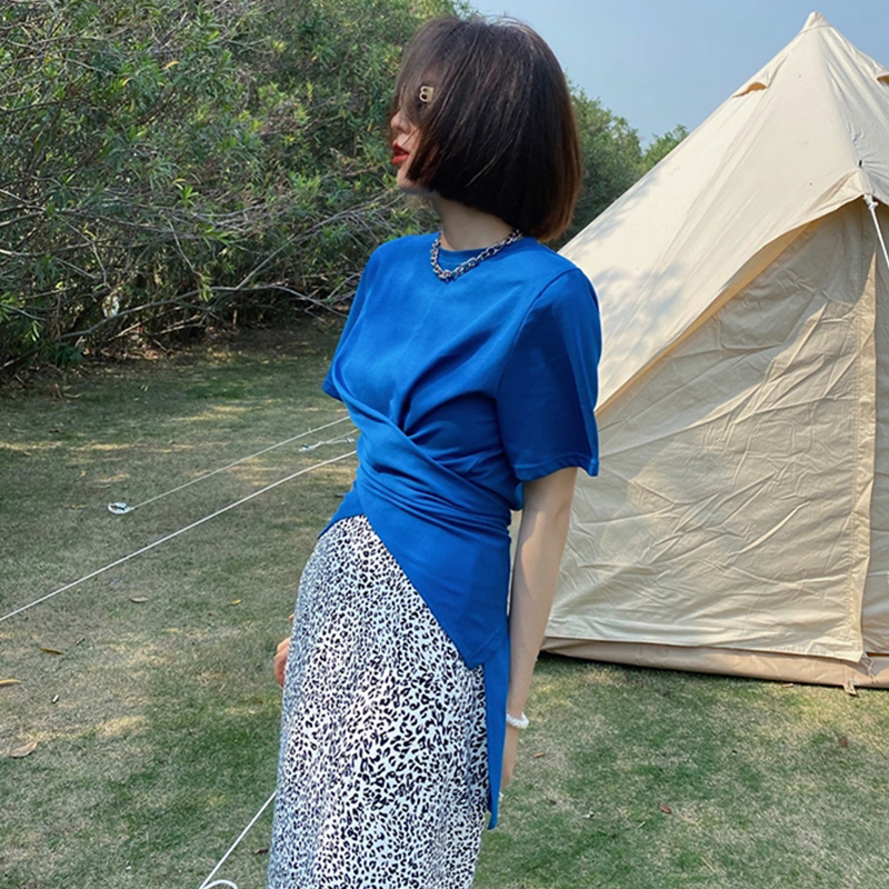 设计感小众垫肩t恤女短袖2021夏装新款宽松中长款捆绑开叉上衣潮在类目 女装/女士精品, T恤中 - 来自Buy2taobao.com提供专业的淘宝代购服务