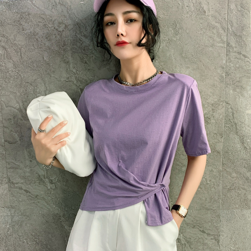 2021夏装新款不规则纯棉t恤女短袖宽松设计感小众半袖香芋紫上衣|msdalam kategori Butik wanita / wanita, baju-T - dari Buy2taobao.com untuk memberikan perkhidmatan ejen Taobao profesional membeli