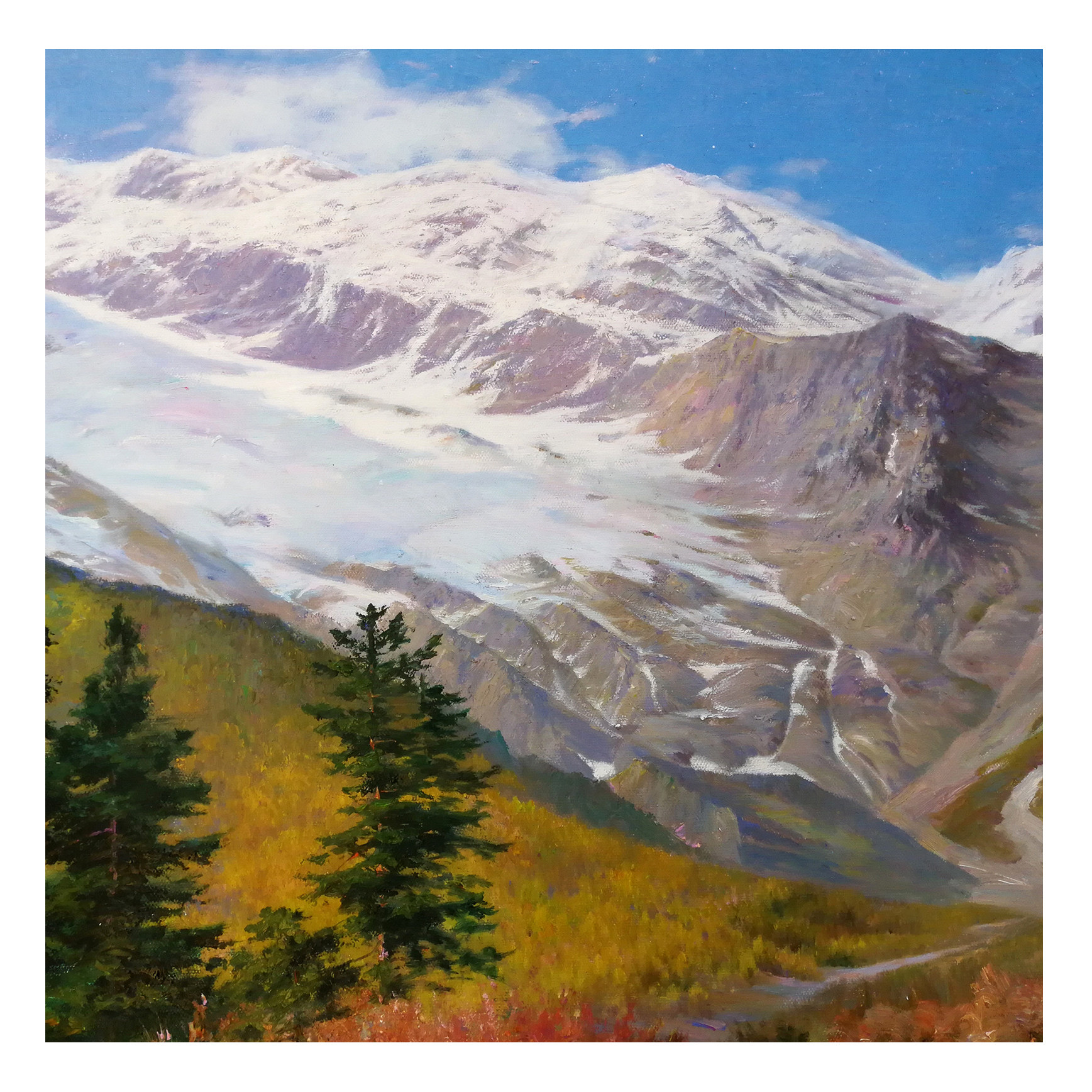 (朝鲜)精品 功勋画家 金健虎《雪山下》万寿台美术创作社 星朝