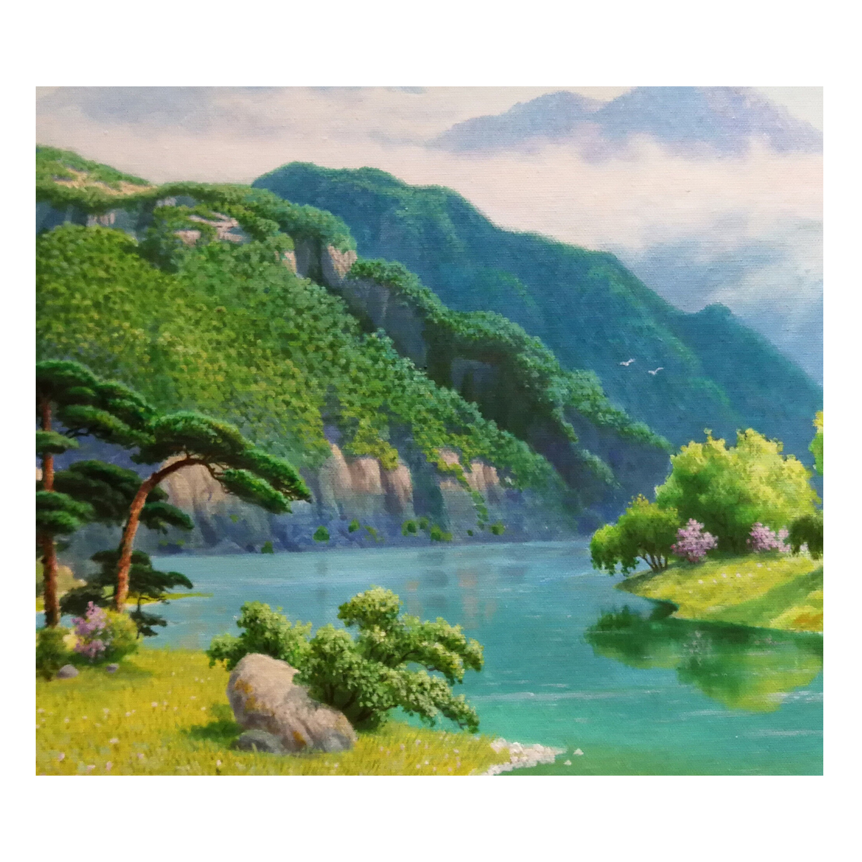 (朝鲜)吴元凡《青山绿水》平壤美术大学 星朝画廊