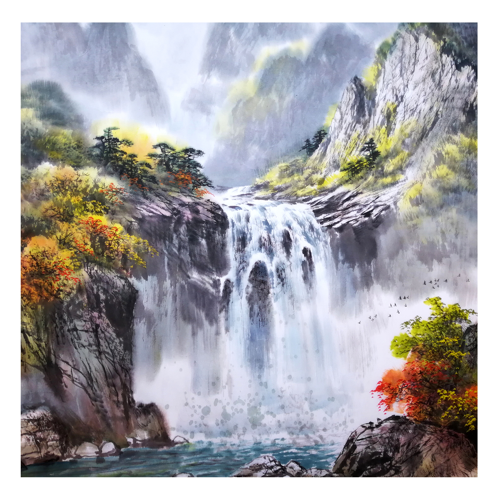 (朝鲜)功勋画家 金灿《飞流直下》中央美术创作社 星朝画廊