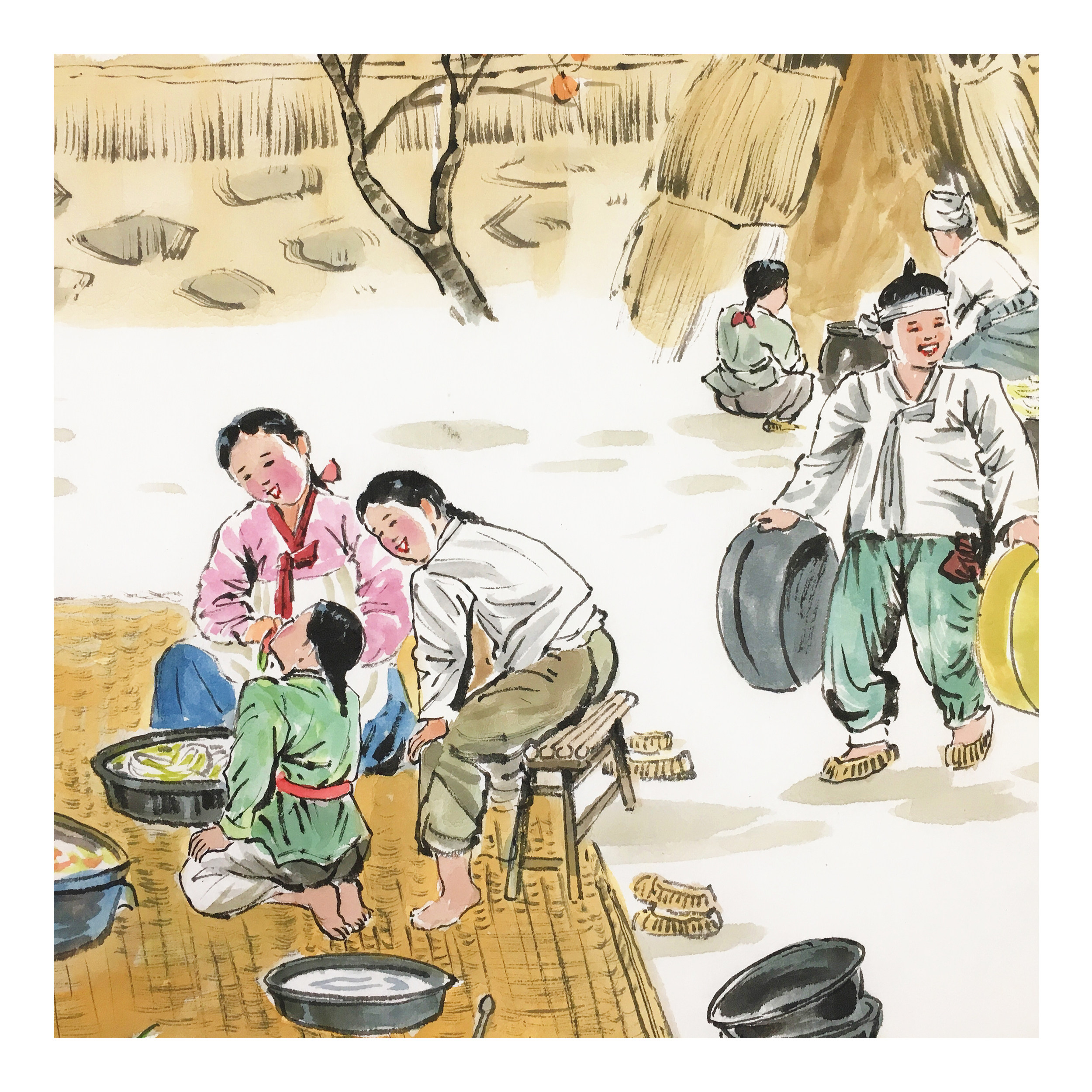 (朝鲜)经典民俗画 成植《制作泡菜》平壤美术大学 星朝画廊