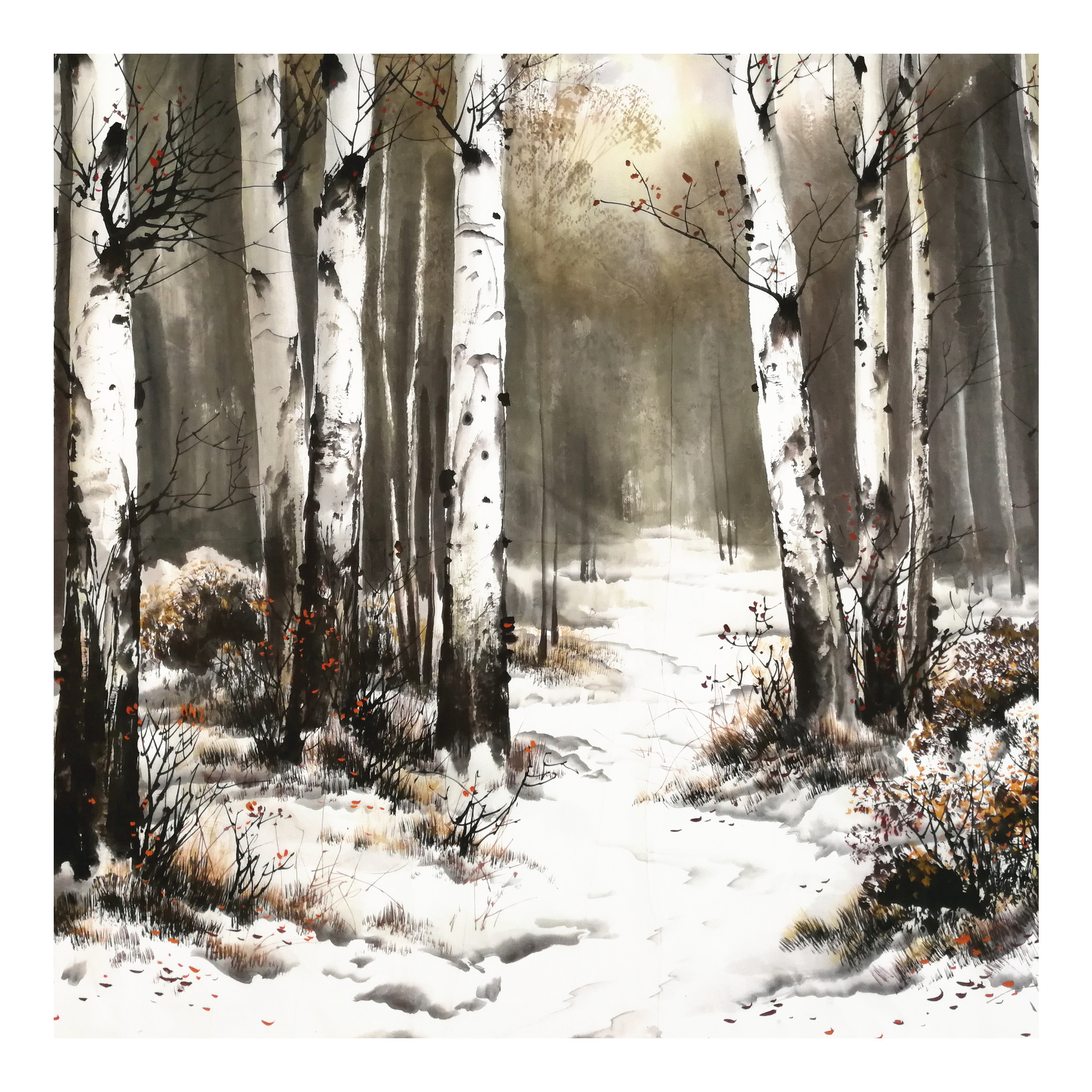 (朝鲜)功勋艺术家 金灿 1.67米《雪景》平壤美术大学 星朝画廊