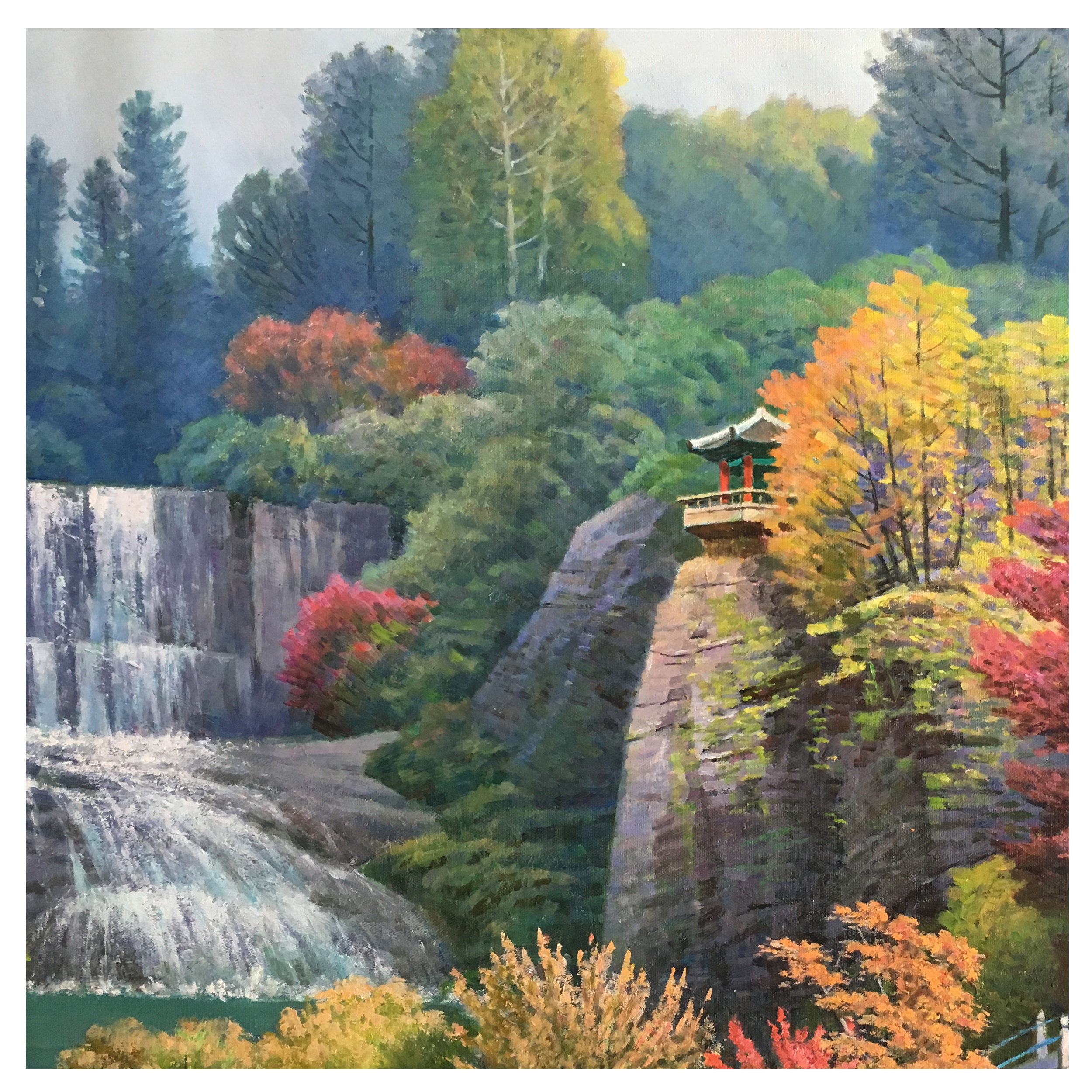 (朝鲜)功勋画家 朴钟三 1.6米《秋天的树林》平壤美术大学 星朝