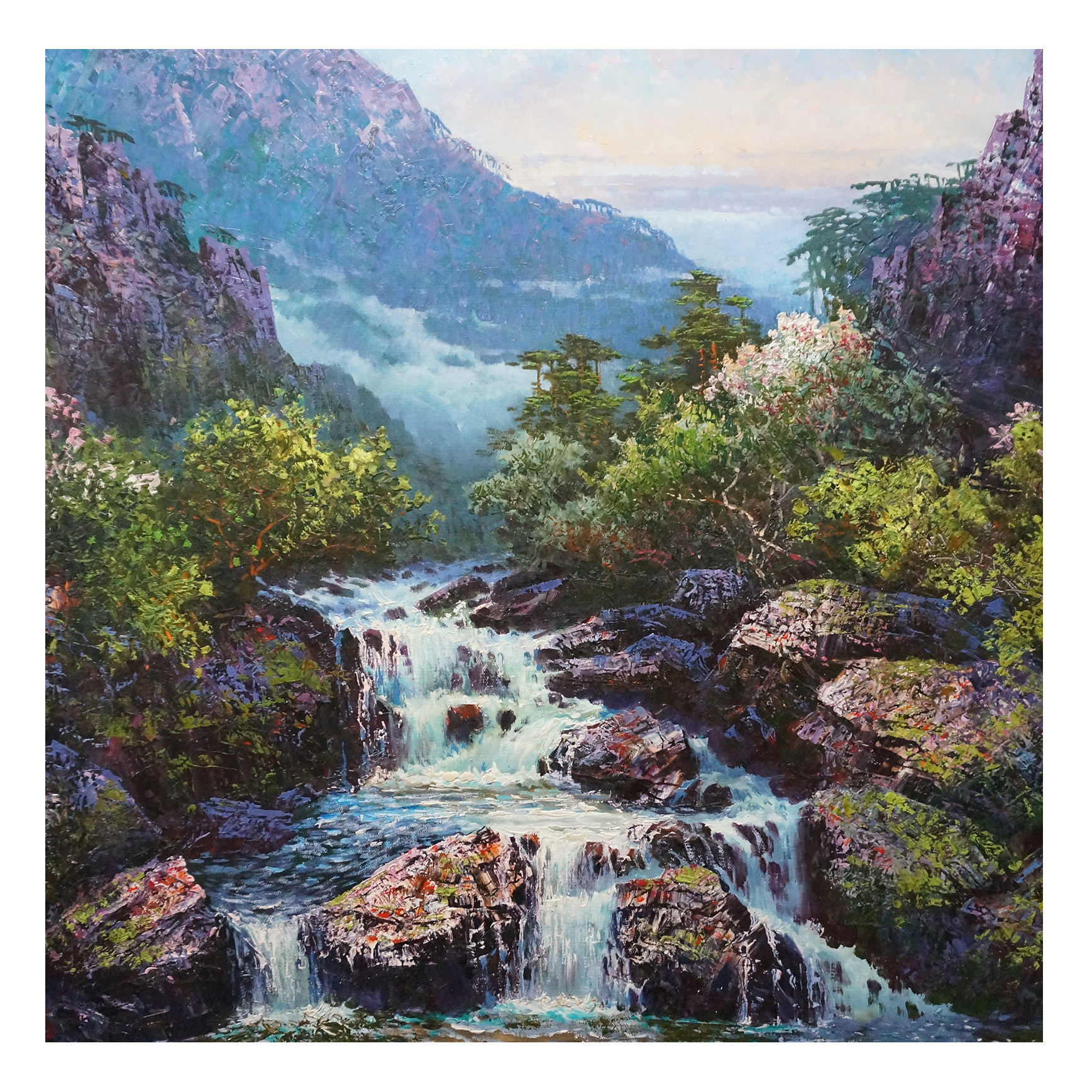 (朝鲜)精品 功勋画家 方仁洙《瀑布》平壤美术大学 星朝画廊