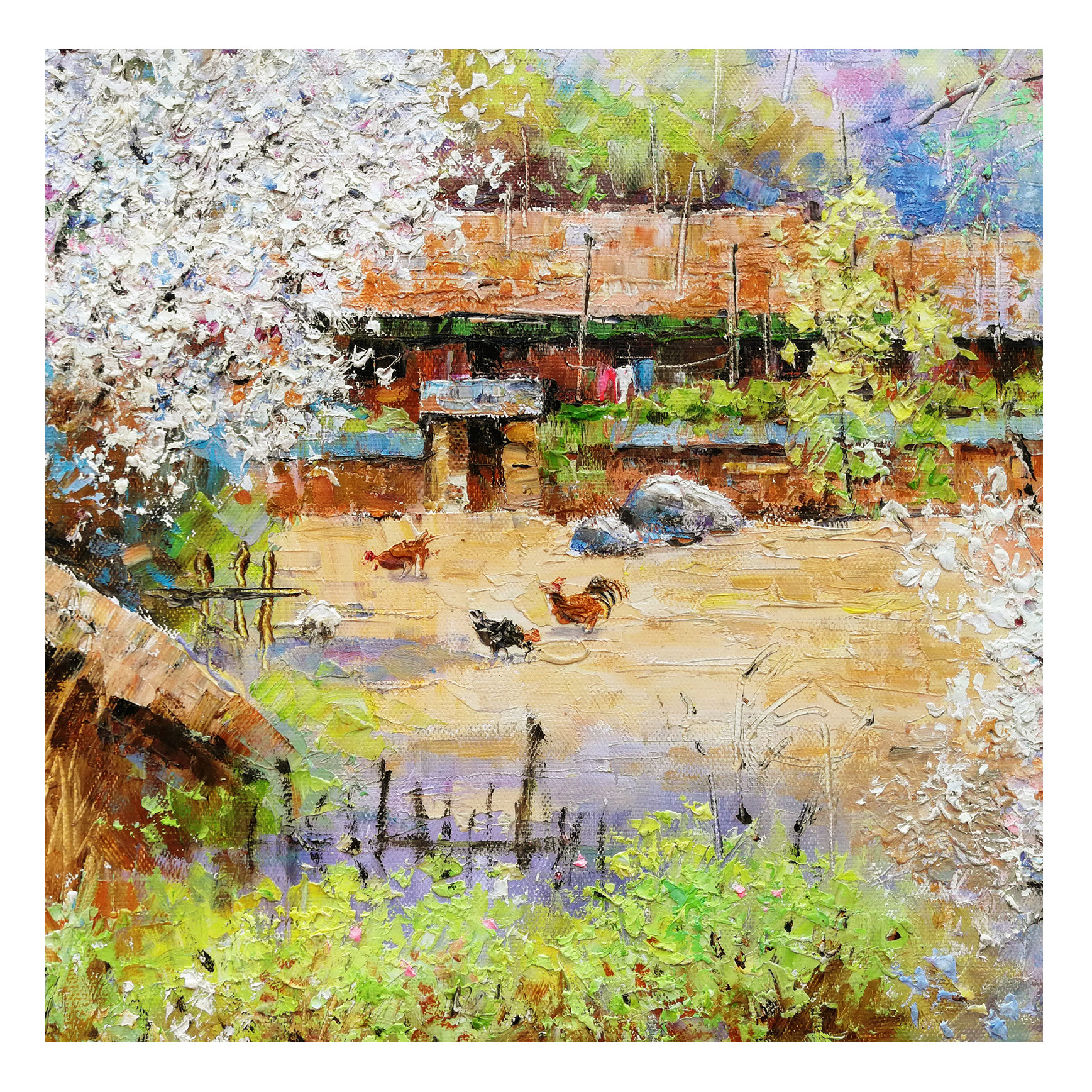 (朝鲜)精品 功勋画家 李雪《篱笆墙外》平壤美术大学 星朝画廊