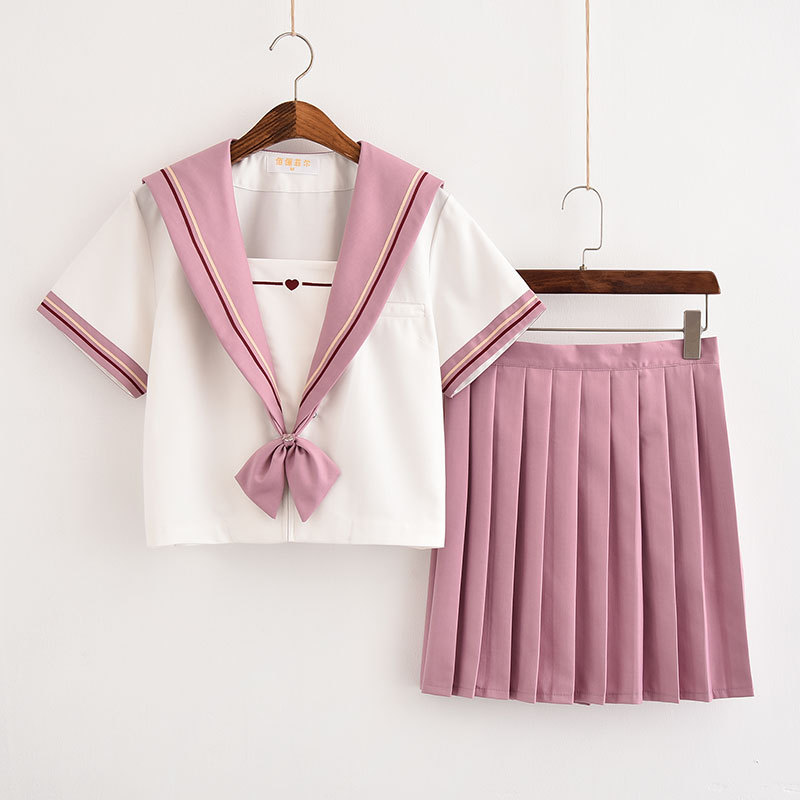 jk制服套装软妹 高中生_关西新款襟粉色水手服短袖学生套装日系软妹jk