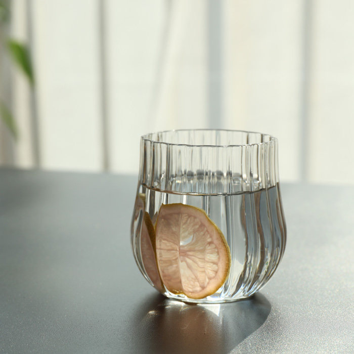 日式耐热棱纹水杯玻璃杯透明杯子家用泡花茶杯早餐果汁牛奶咖啡杯