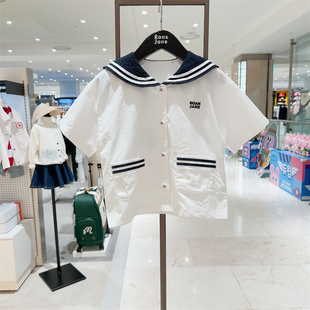 roanjane高端设计师韩国童装代购2024夏款儿童海军领短袖外套ST07