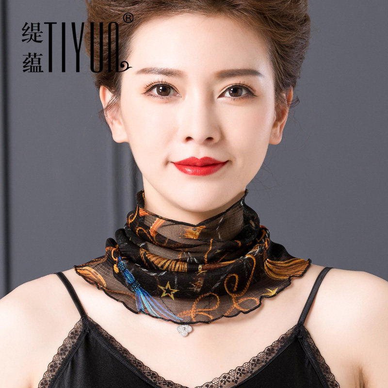 真丝围巾女春秋薄款桑蚕丝护颈脖套夏天装饰百搭假领套头防晒围脖
