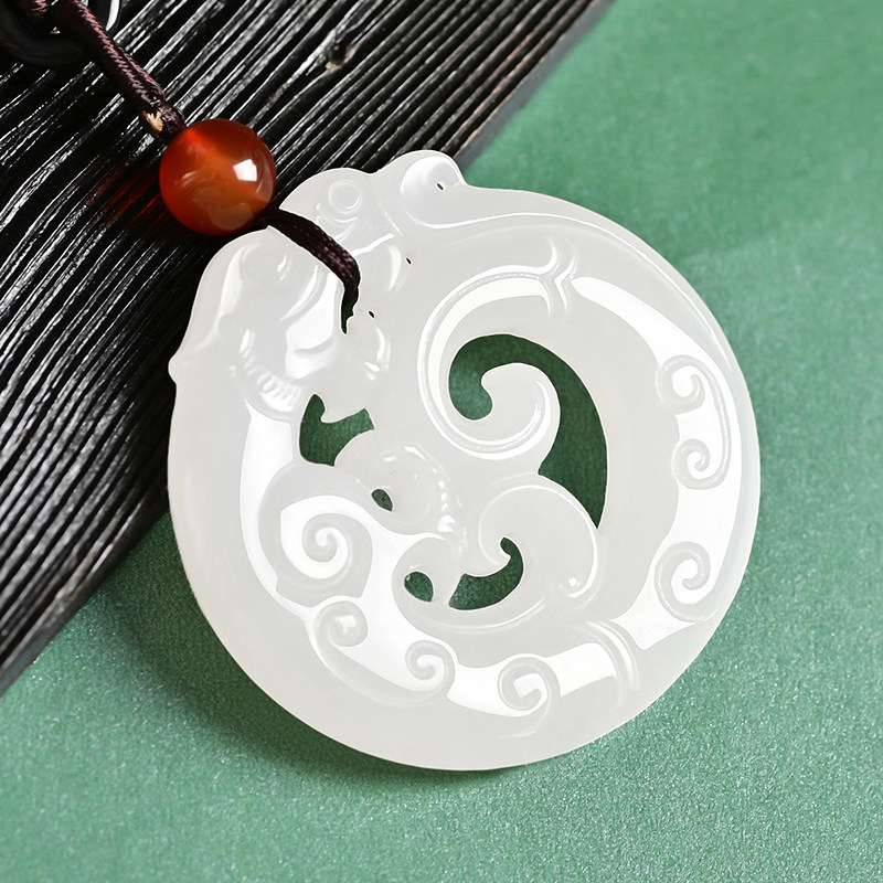 天然新疆和田玉仿古龙玉吊坠男玉石项链龙形玉吊坠螭龙玉佩挂件女