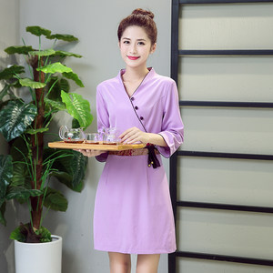 夏季美容师工作服连衣裙spa足疗秋款美容院养生馆按摩技师服装女
