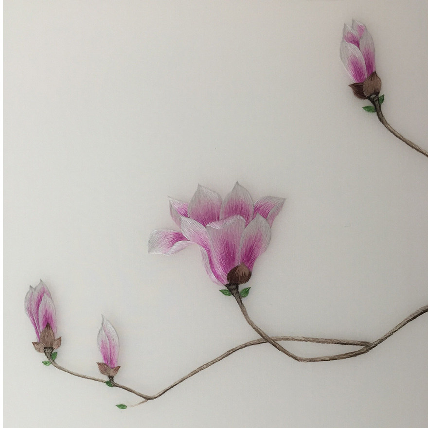 匠心苏绣《玉兰花四联屏》精细真丝