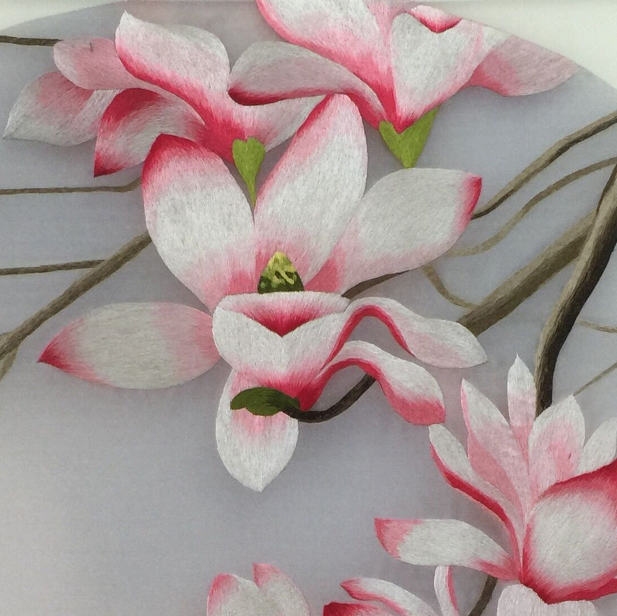 匠心苏绣《玉兰花》精细真丝