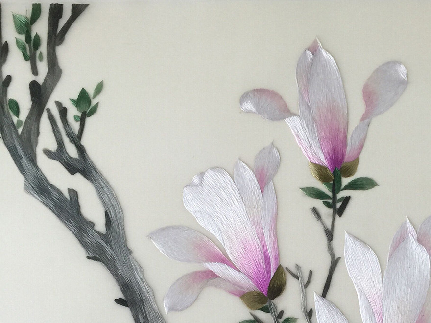 匠心苏绣《玉兰花》 精细真丝