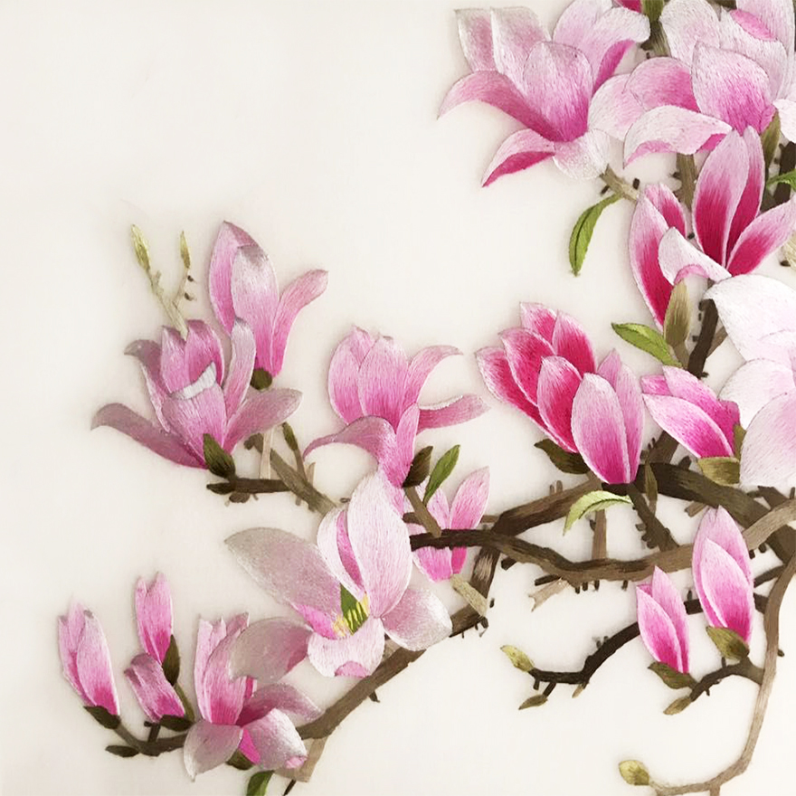 匠心刺绣《兰花双鸟图》精品真丝