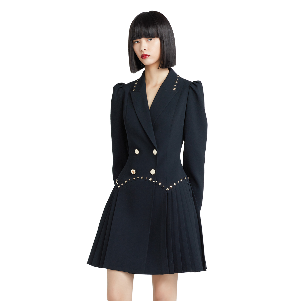 YES BY YESIR叶谦原创设计师春季黑色优雅法式气质复古西装连衣裙
