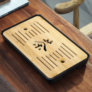 豪祥竹制茶盘家用简约日式小茶台密胺干泡竹托盘圆形功夫茶具储水