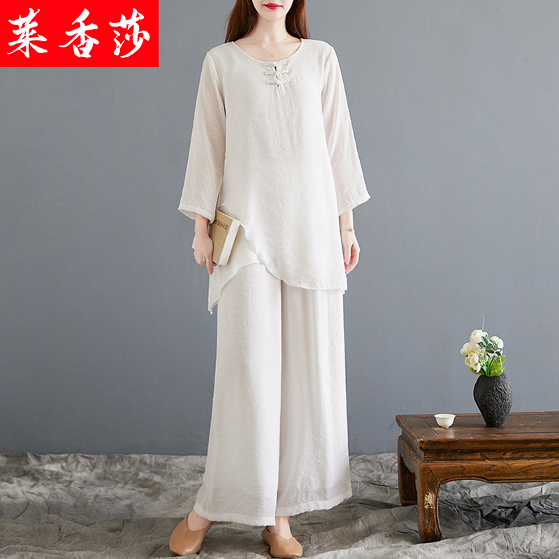 中国风禅意女装复古棉麻茶服禅修服打