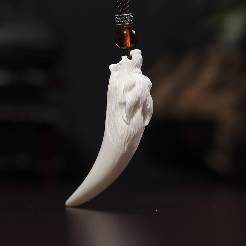 【狼牙尖】天然西伯利亚猛犸牙大师手雕狼牙尖挂件车挂