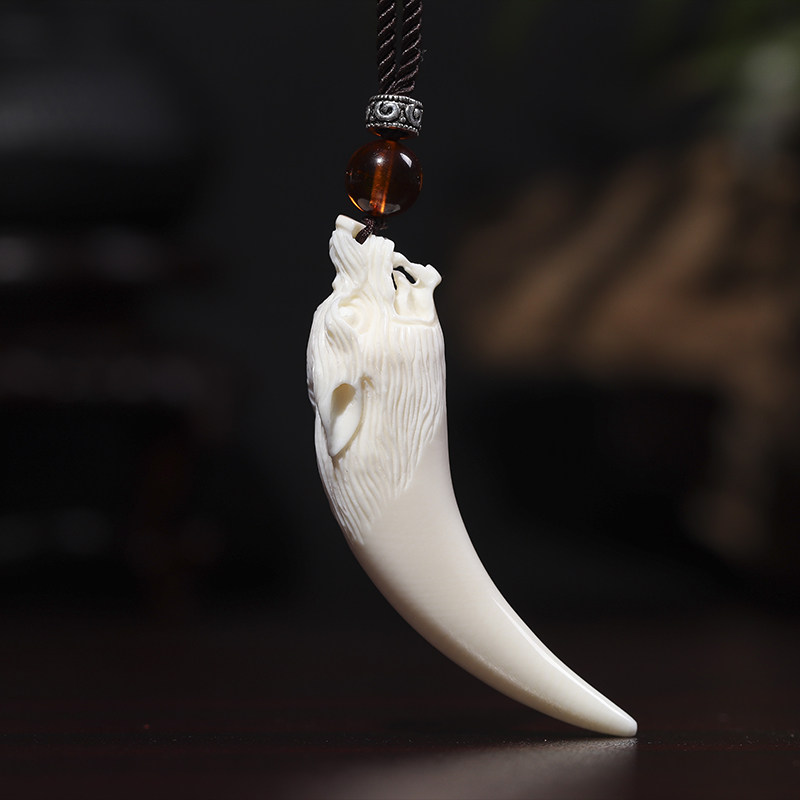 【狼牙尖】天然西伯利亚猛犸牙大师手雕狼牙尖挂件车挂
