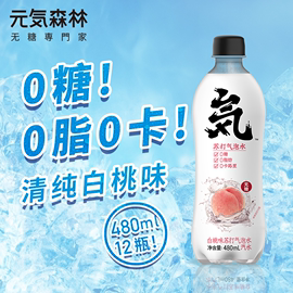 元萆林无糖0脂白桃味苏打气泡水网红饮料元菟饮品480ml*12瓶