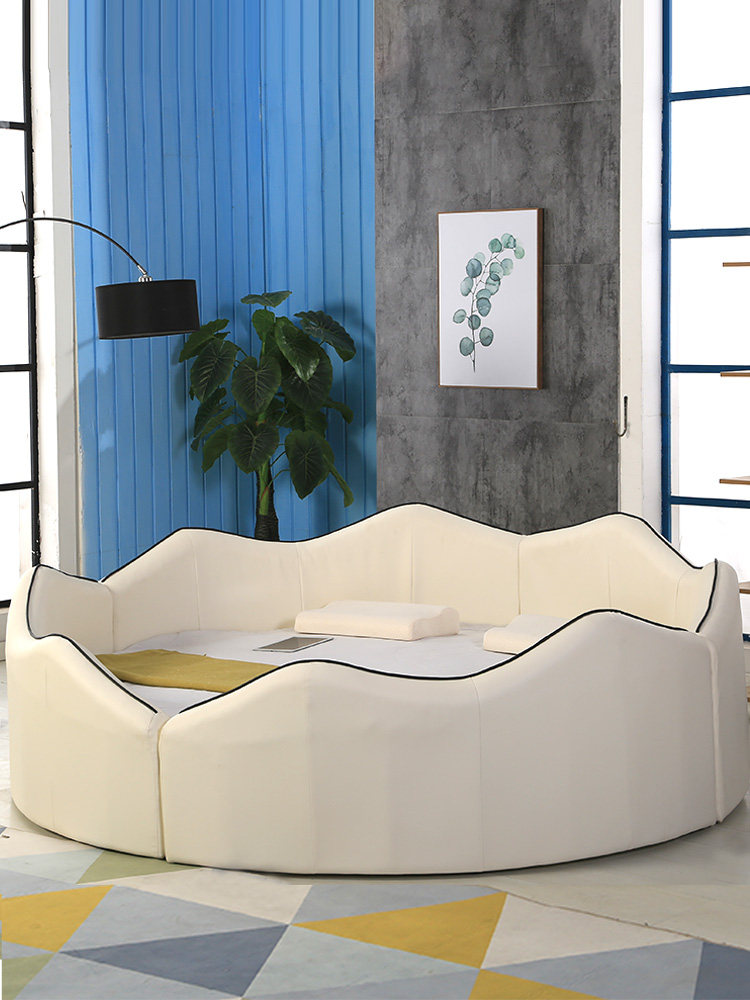 欧式布艺大圆形圆床双人可拆洗现代简约儿童轻奢女孩公主情侣婚床