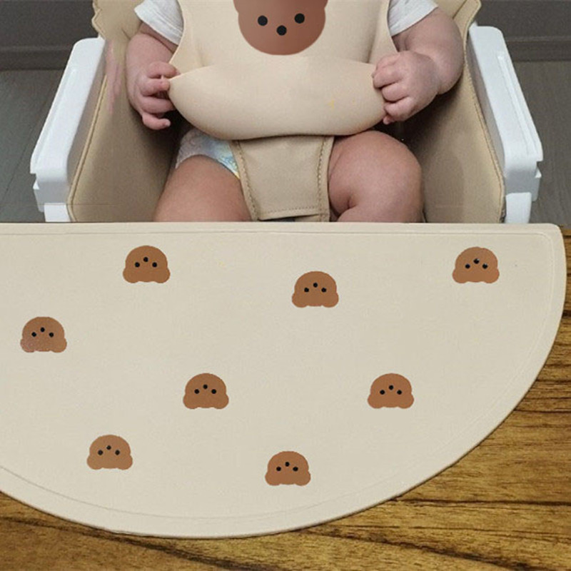 ins韩国风 小熊 软硅胶餐垫餐具垫婴儿餐椅隔热垫 宝宝吃饭兜围兜