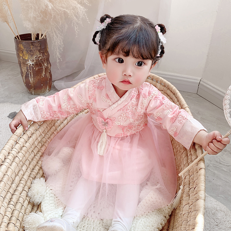 宝宝唐装春款一岁公主裙礼服抓周女宝婴儿汉服小女孩周岁宴衣服春